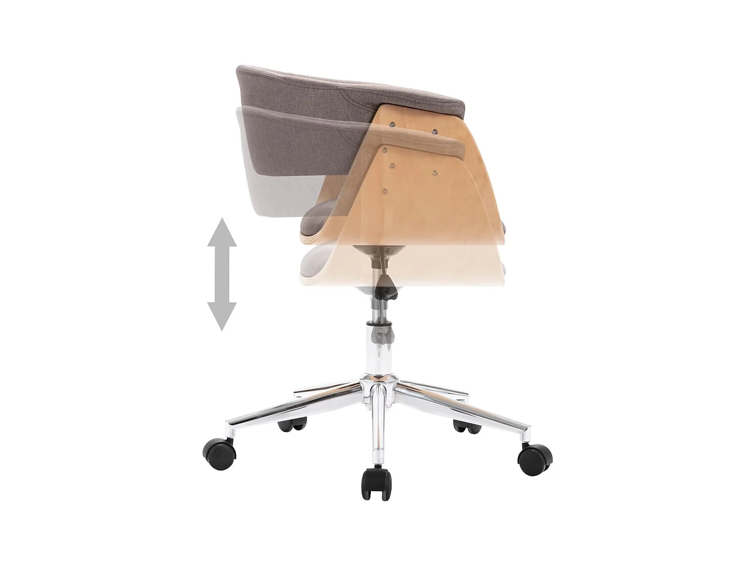 Chaise pivotante de bureau Taupe Bois courbé et tissu
