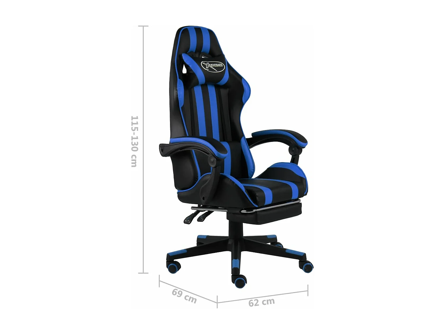 Fauteuil de jeux vidéo avec repose-pied Noir et bleu Similicuir