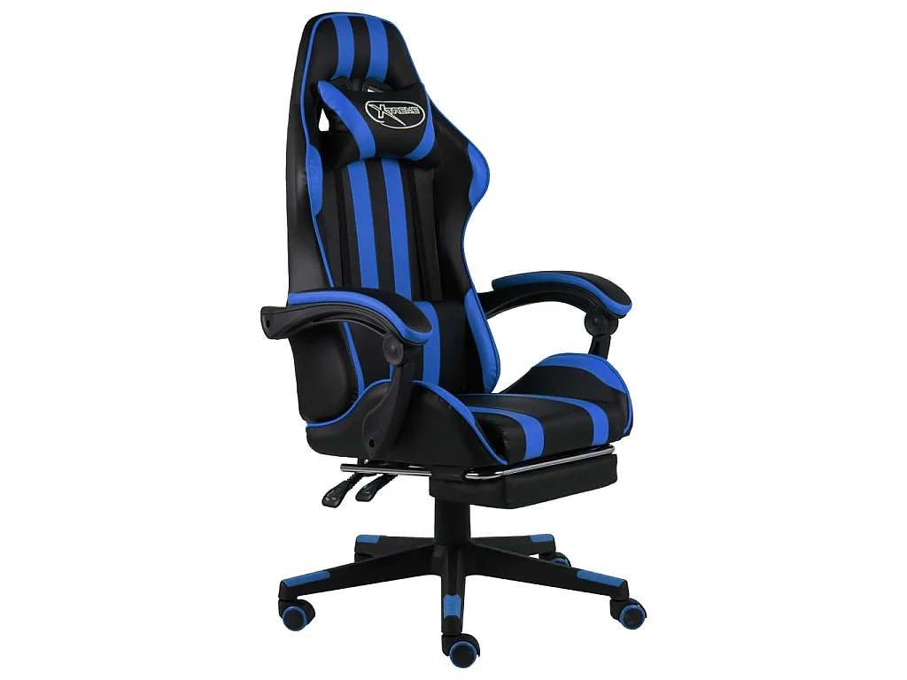 Fauteuil de jeux vidéo avec repose-pied Noir et bleu Similicuir