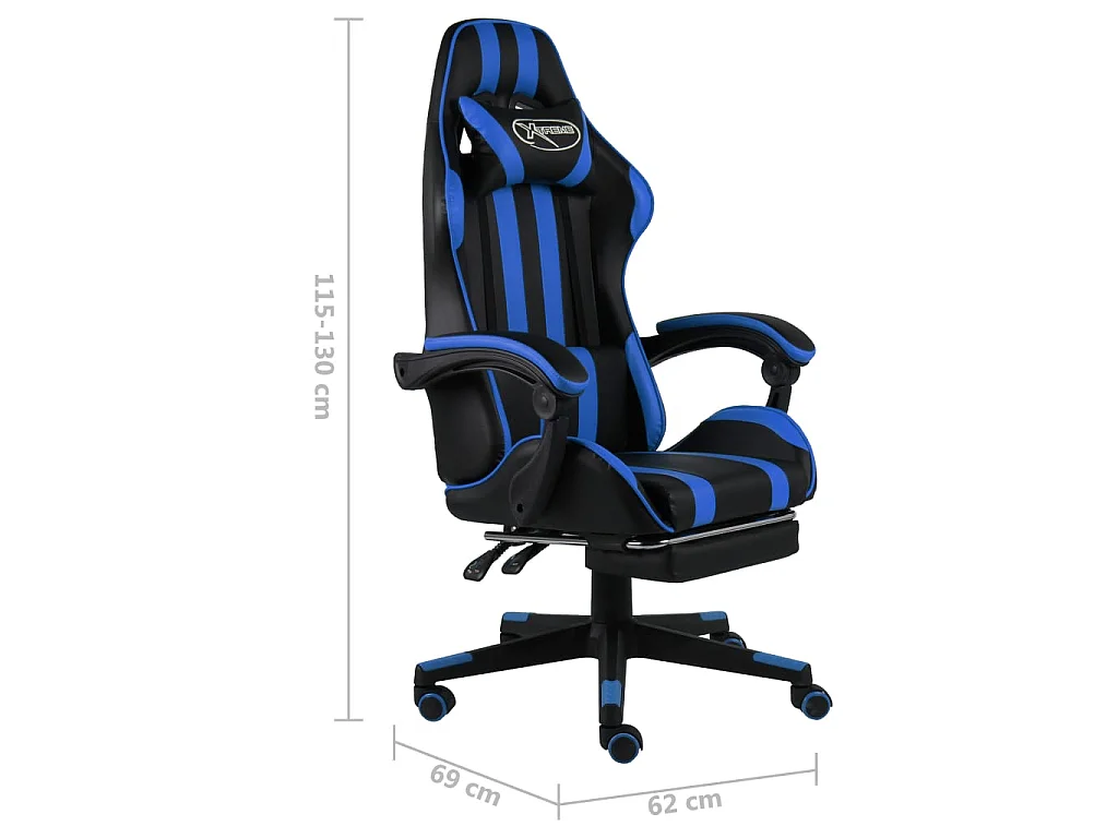 Fauteuil de jeux vidéo avec repose-pied Noir et bleu Similicuir