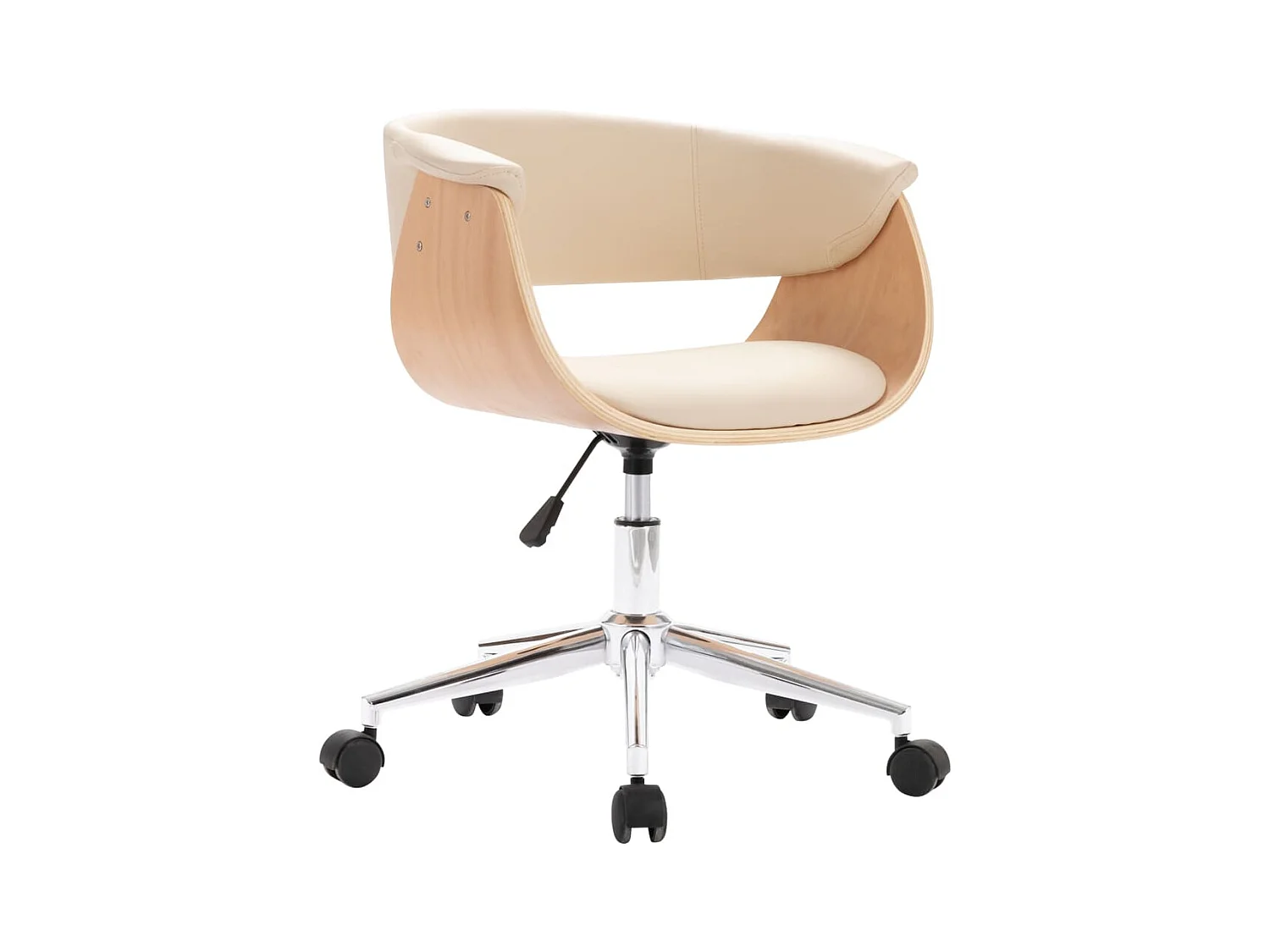Chaise pivotante de bureau Crème Bois courbé et similicuir