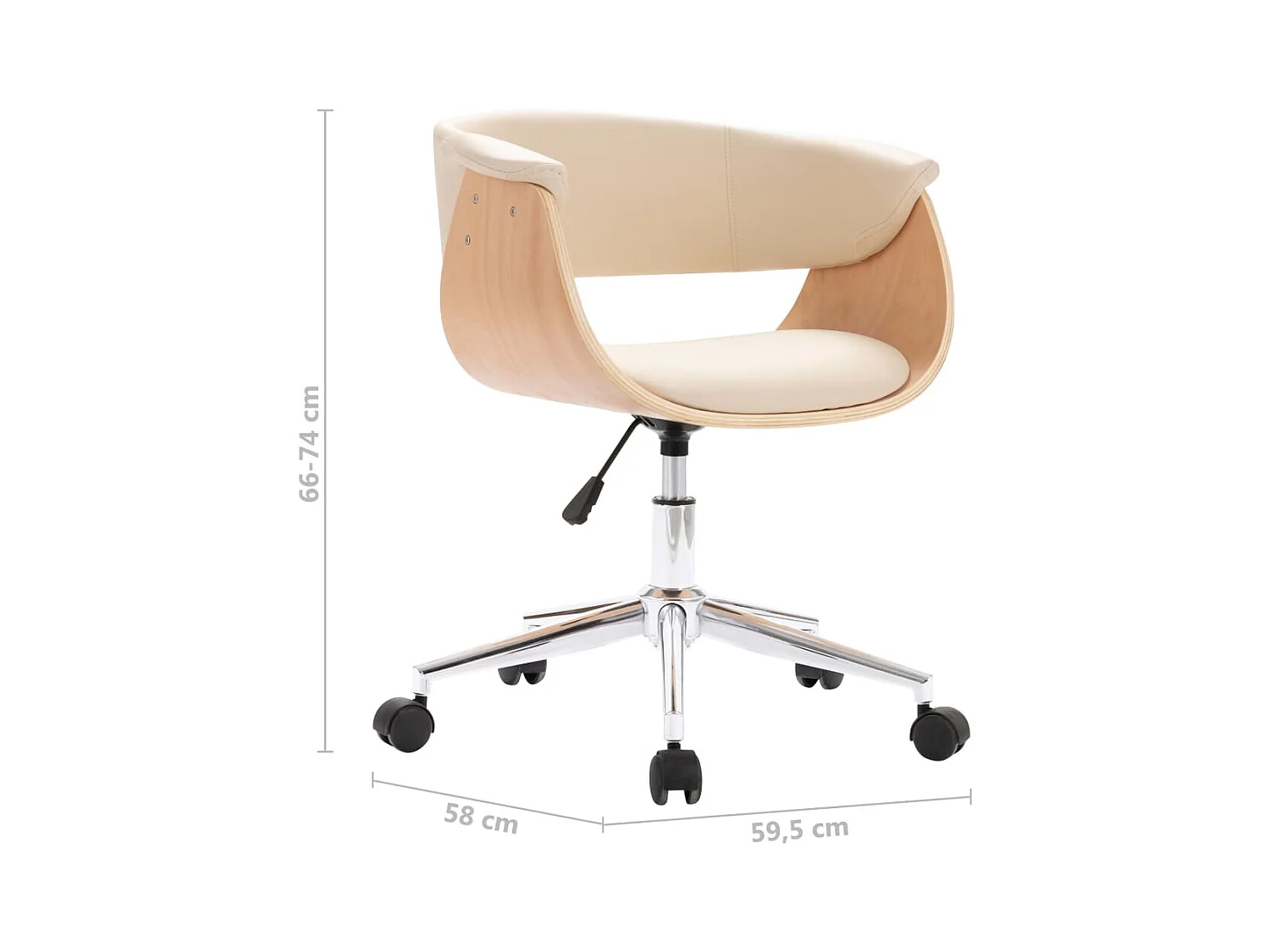 Chaise pivotante de bureau Crème Bois courbé et similicuir