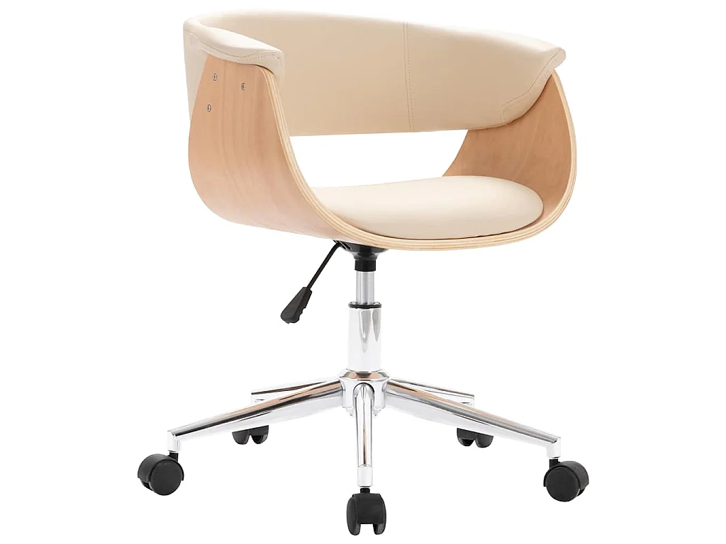 Chaise pivotante de bureau Crème Bois courbé et similicuir