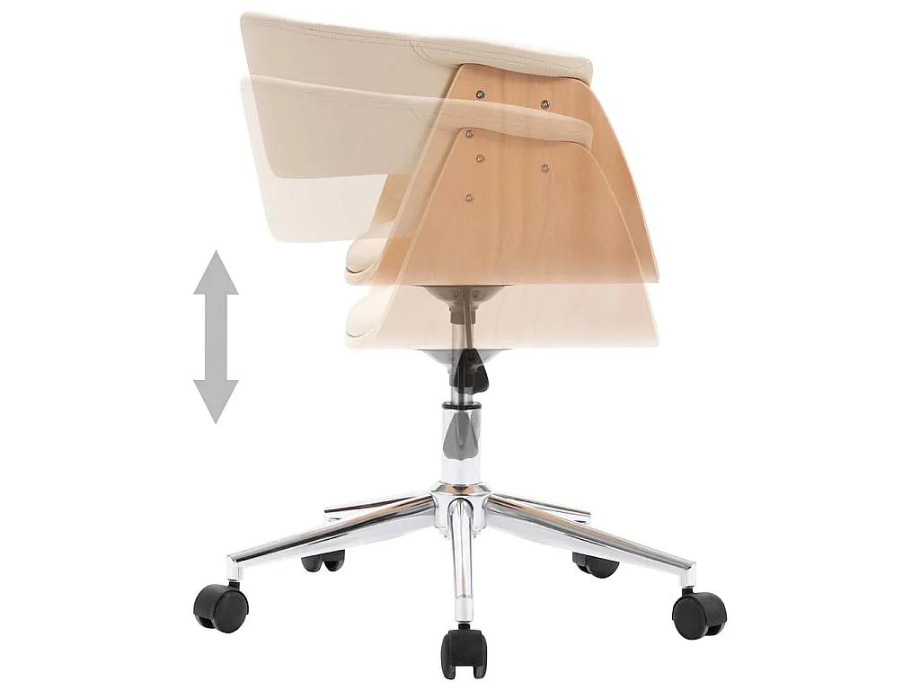 Chaise pivotante de bureau Crème Bois courbé et similicuir