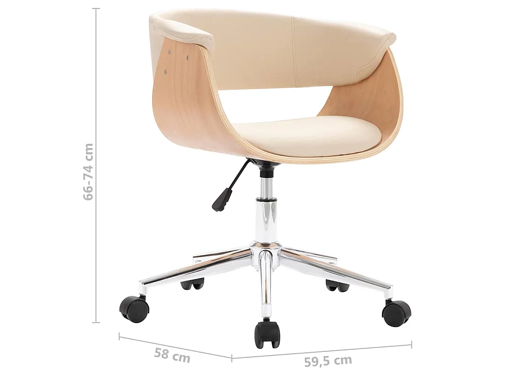 Chaise pivotante de bureau Crème Bois courbé et similicuir