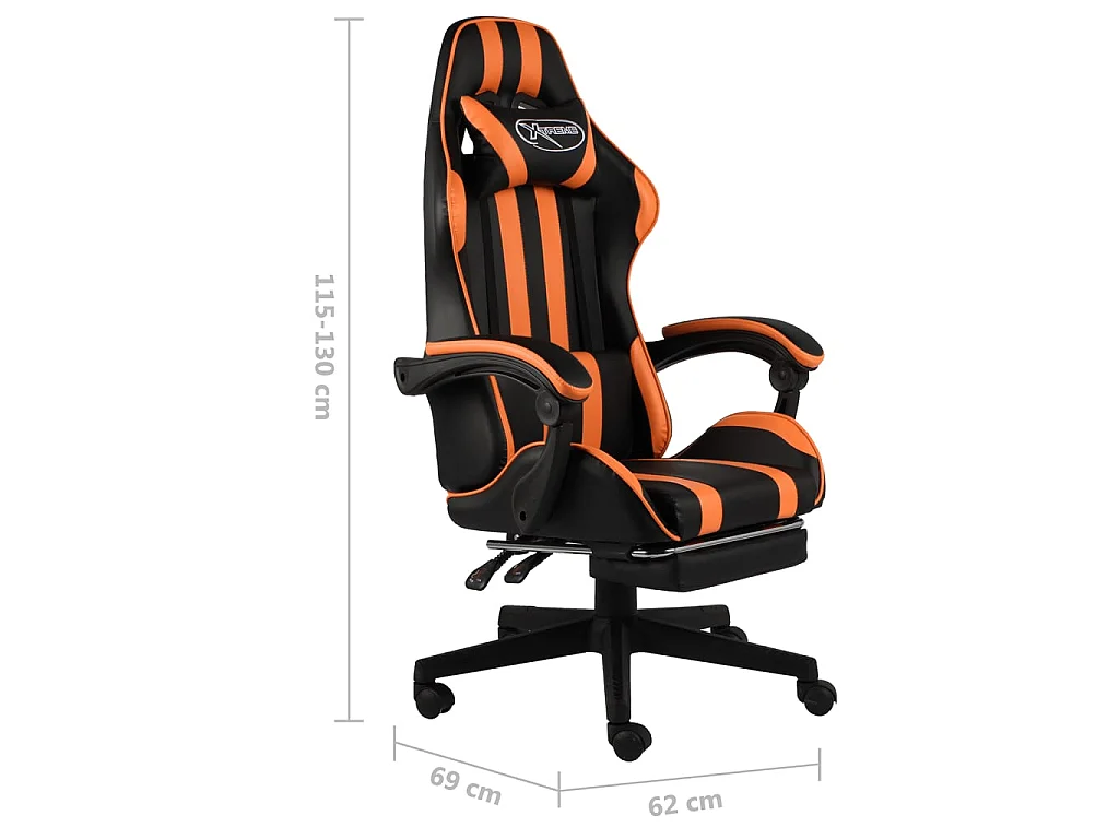 Fauteuil de jeux vidéo et repose-pied Noir et orange Similicuir