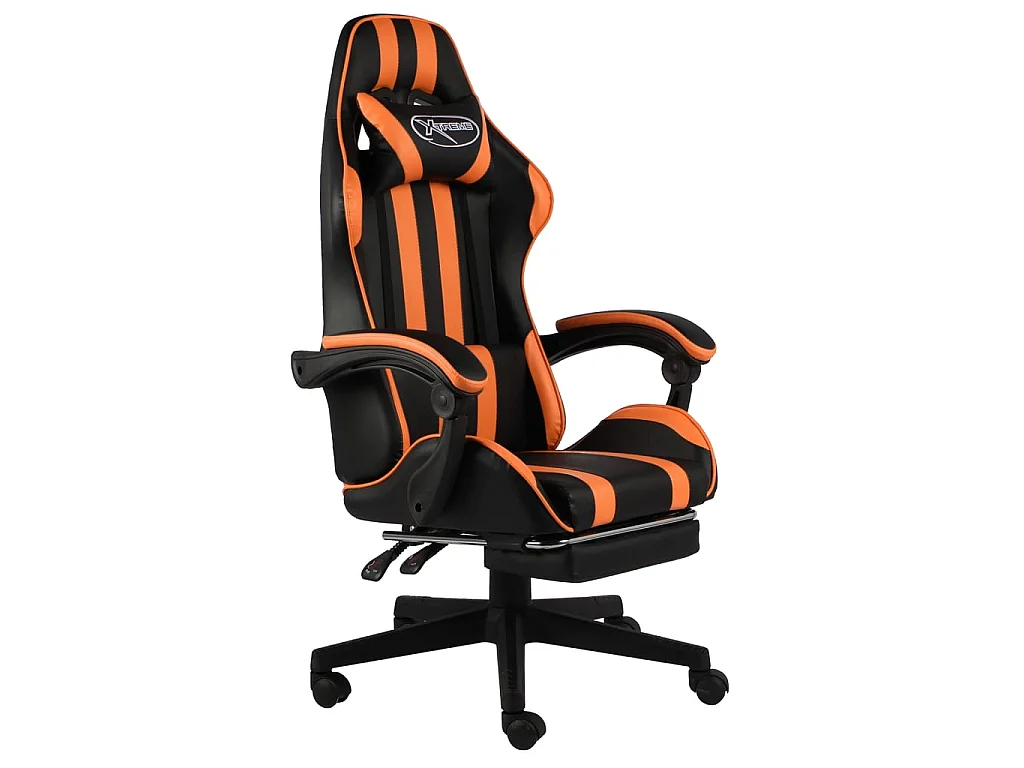 Fauteuil de jeux vidéo et repose-pied Noir et orange Similicuir
