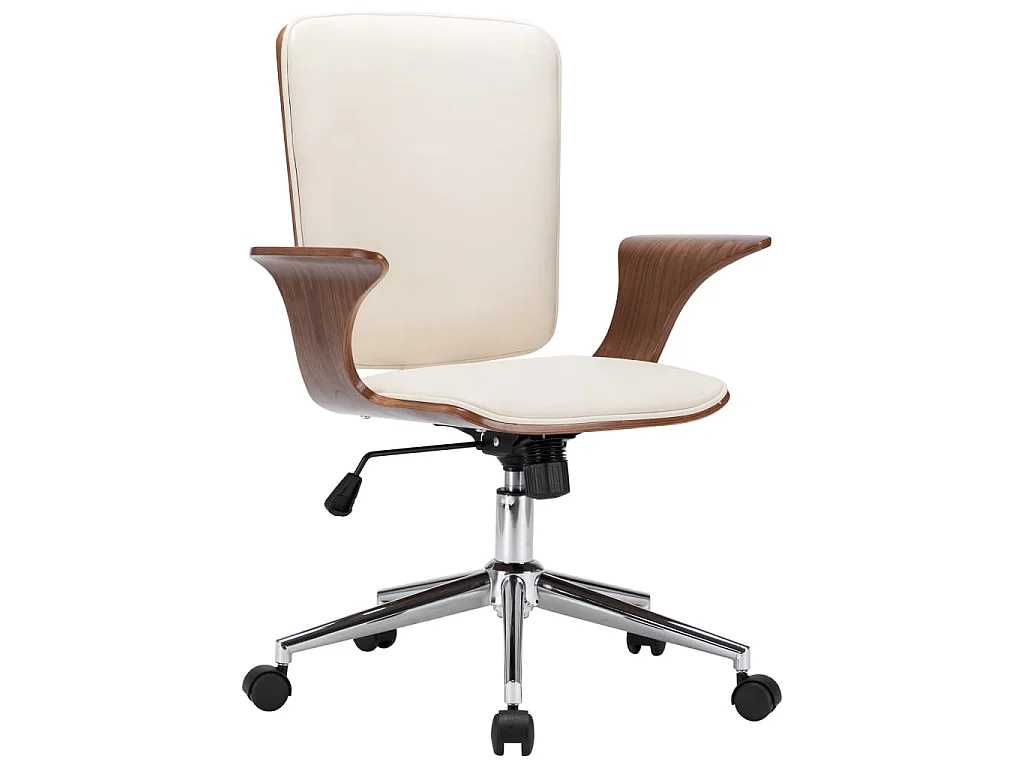 Chaise pivotante de bureau Crème Similicuir et bois courbé