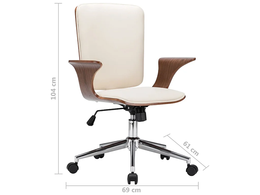 Chaise pivotante de bureau Crème Similicuir et bois courbé