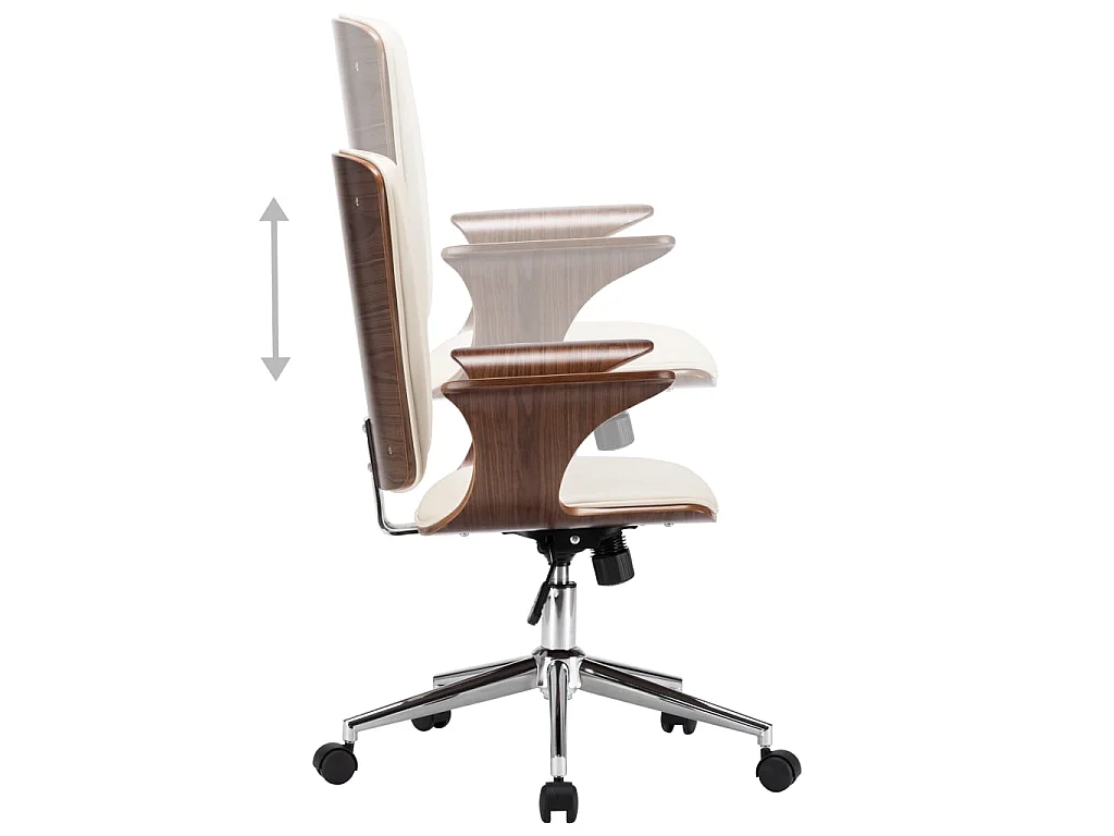 Chaise pivotante de bureau Crème Similicuir et bois courbé