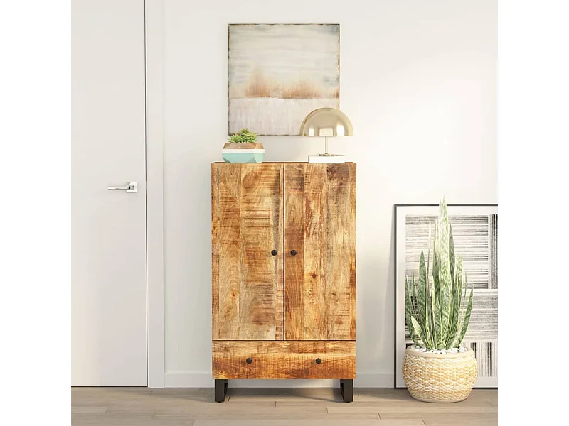 Buffet haut avec tiroir 60x33x100cm bois massif manguier et fer
