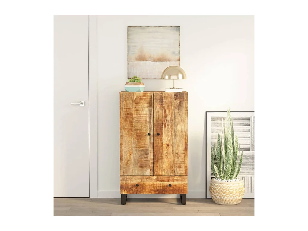 Buffet haut avec tiroir 60x33x100cm bois massif manguier et fer