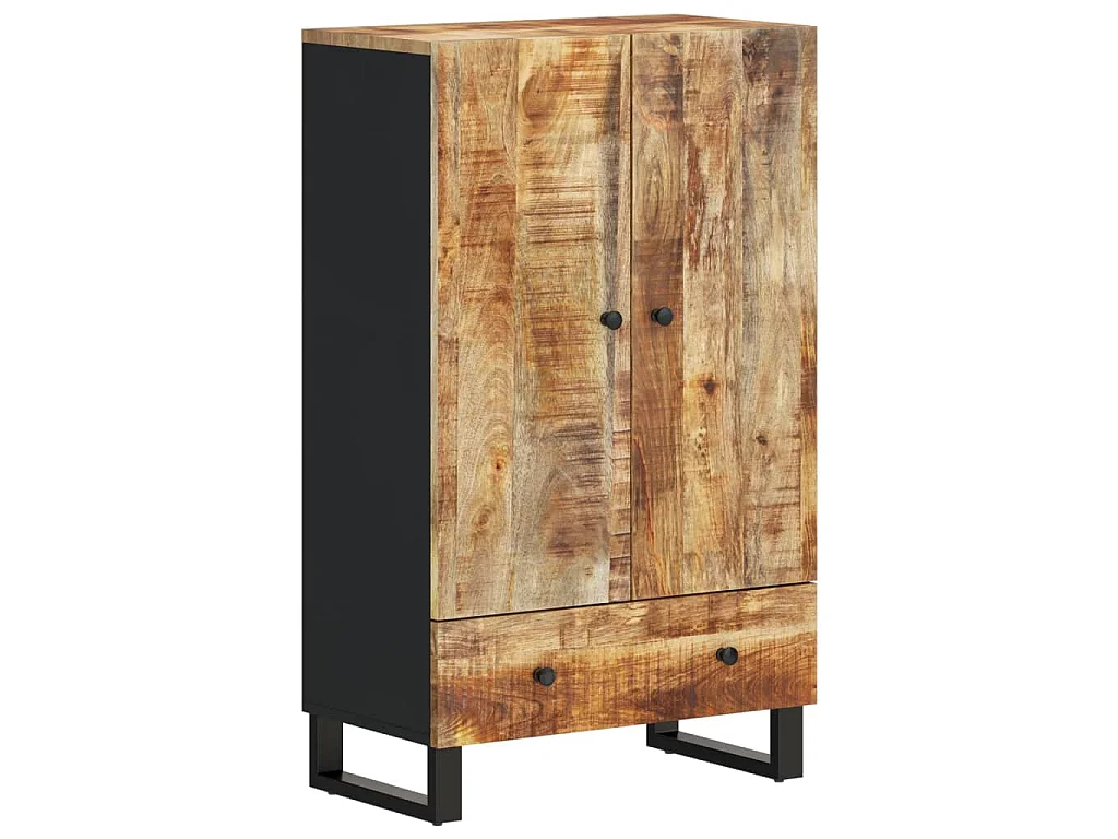 Hoge kast met lade 60x33x100 cm massief mangohout en ijzer