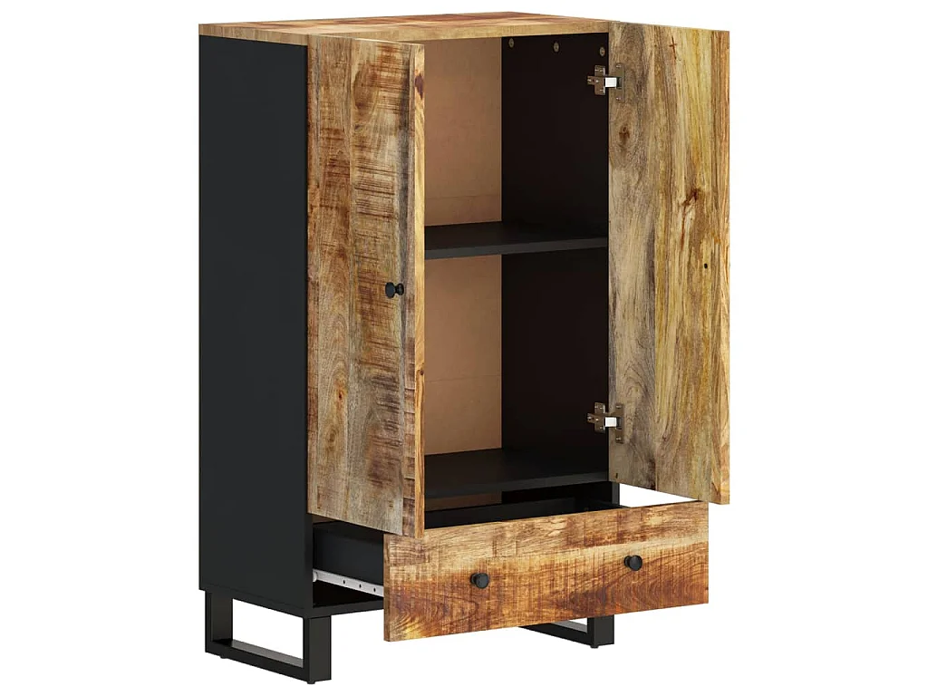 Hoge kast met lade 60x33x100 cm massief mangohout en ijzer