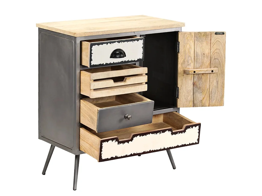 Buffet Bois de manguier massif et acier 65x33x76 cm