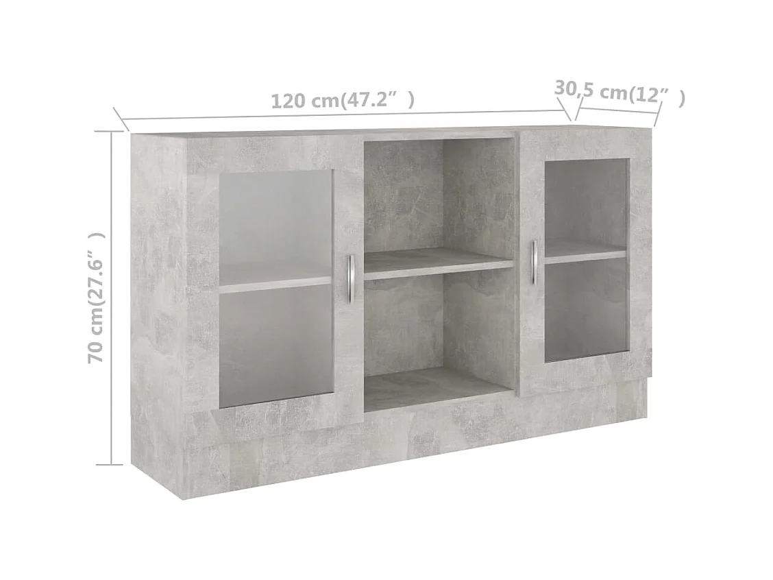 Armoire à vitrine Gris béton 120x30,5x70 cm Bois d’ingénierie
