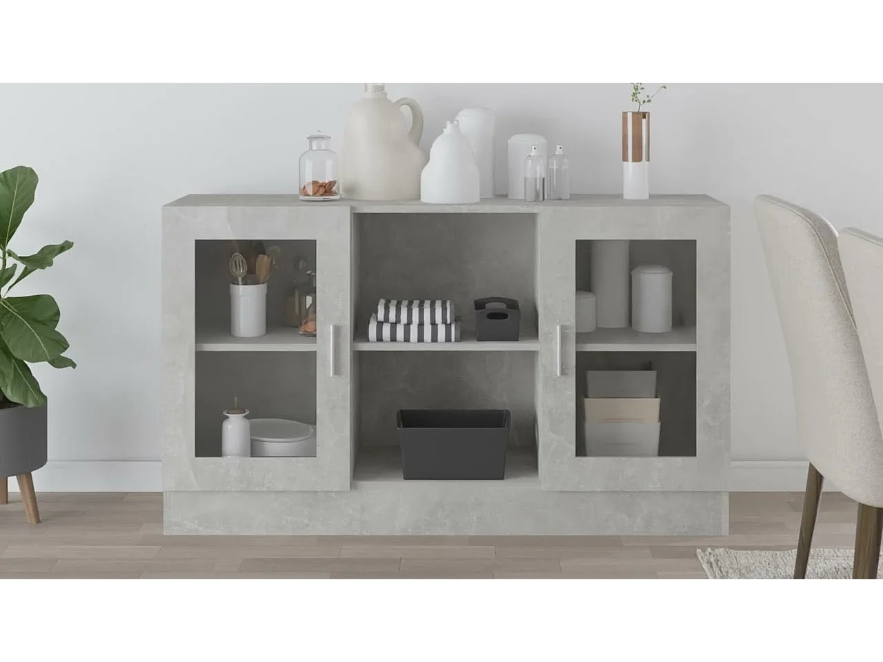 Vitrinekast 120x30,5x70 cm bewerkt hout betongrijs