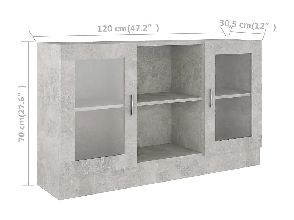 Vitrina de madera de ingeniería gris 120x30,5x70 cm