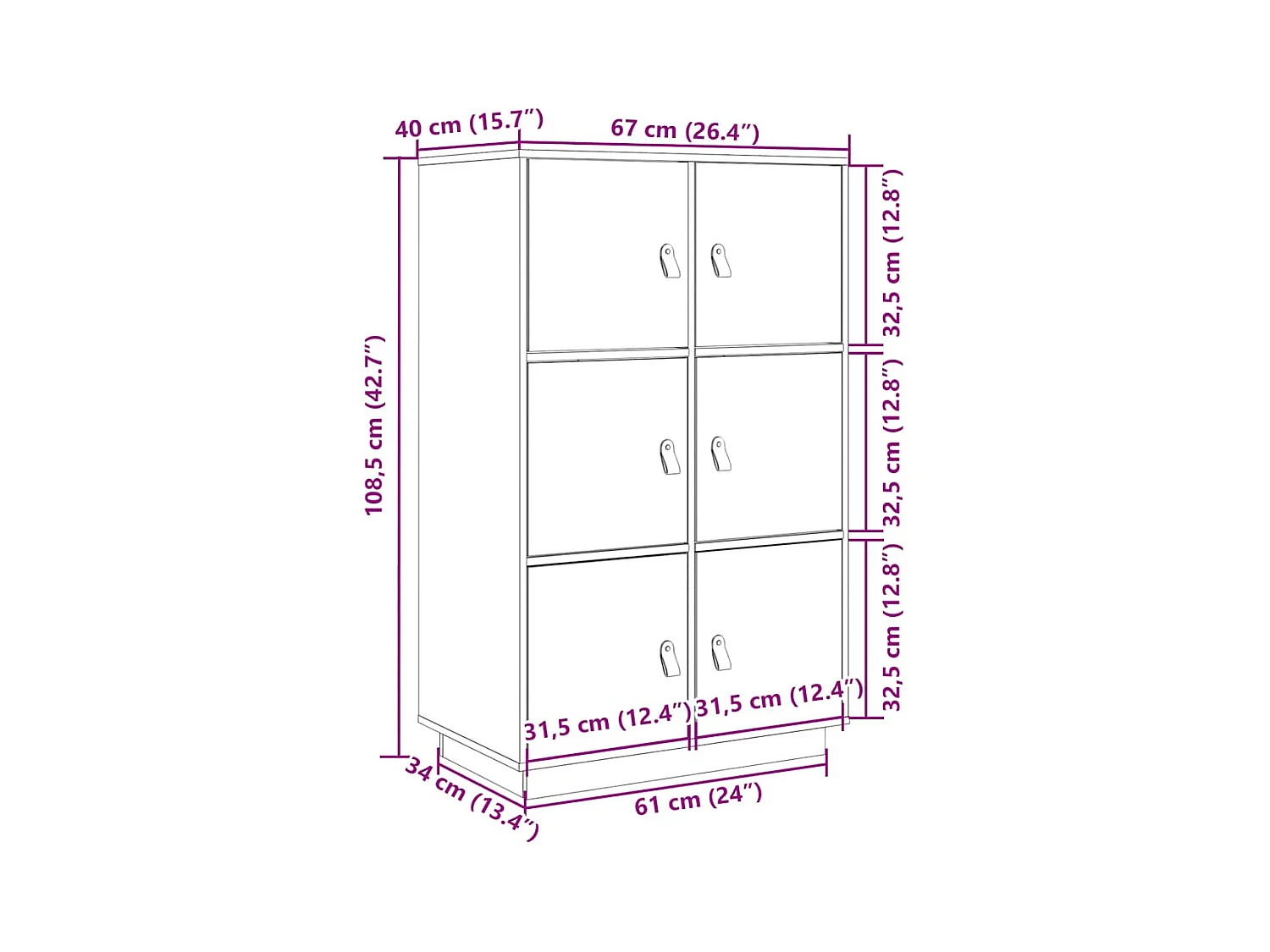Buffet haut 67x40x108,5 cm Bois massif de pin