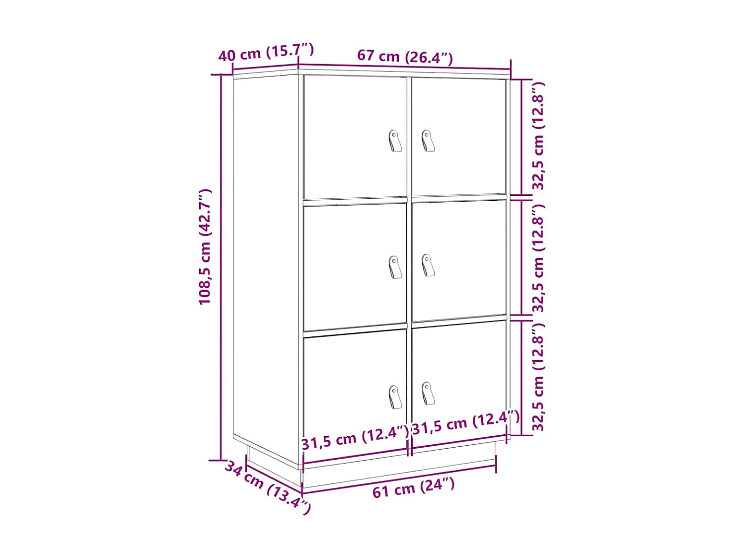 Buffet haut 67x40x108,5 cm Bois massif de pin
