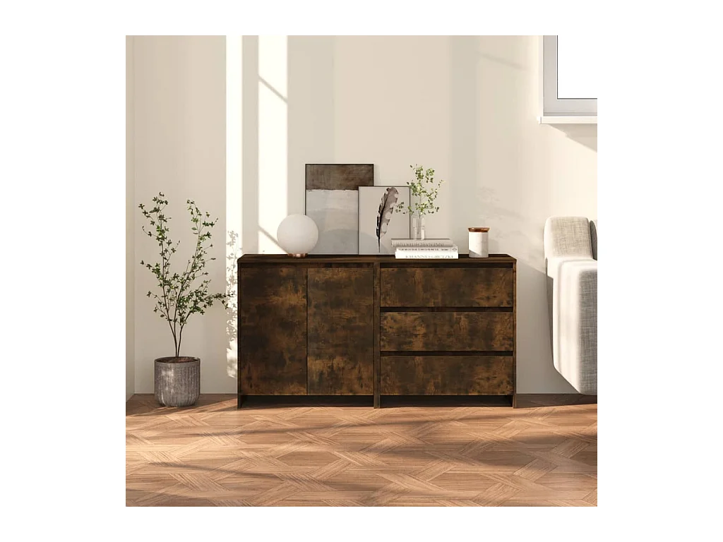 2-tlg. Sideboard Räuchereiche Holzwerkstoff