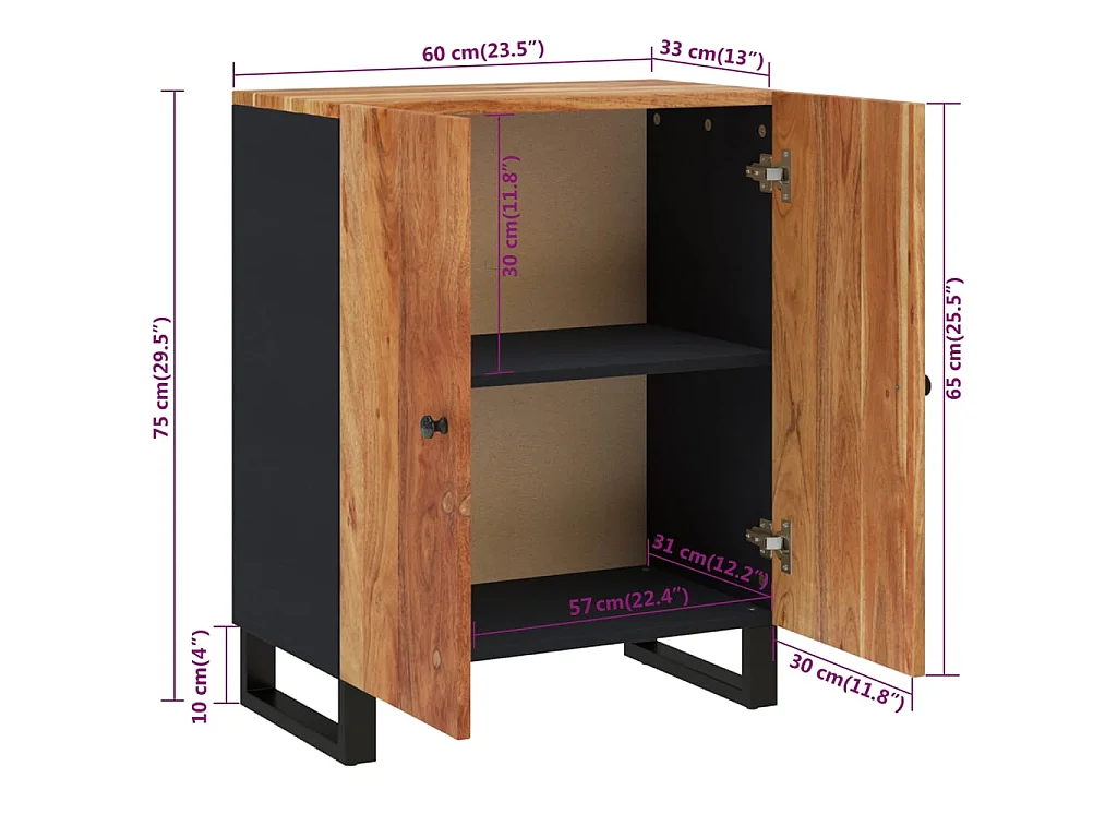 Buffet 60x33x75 cm Bois massif d'acacia