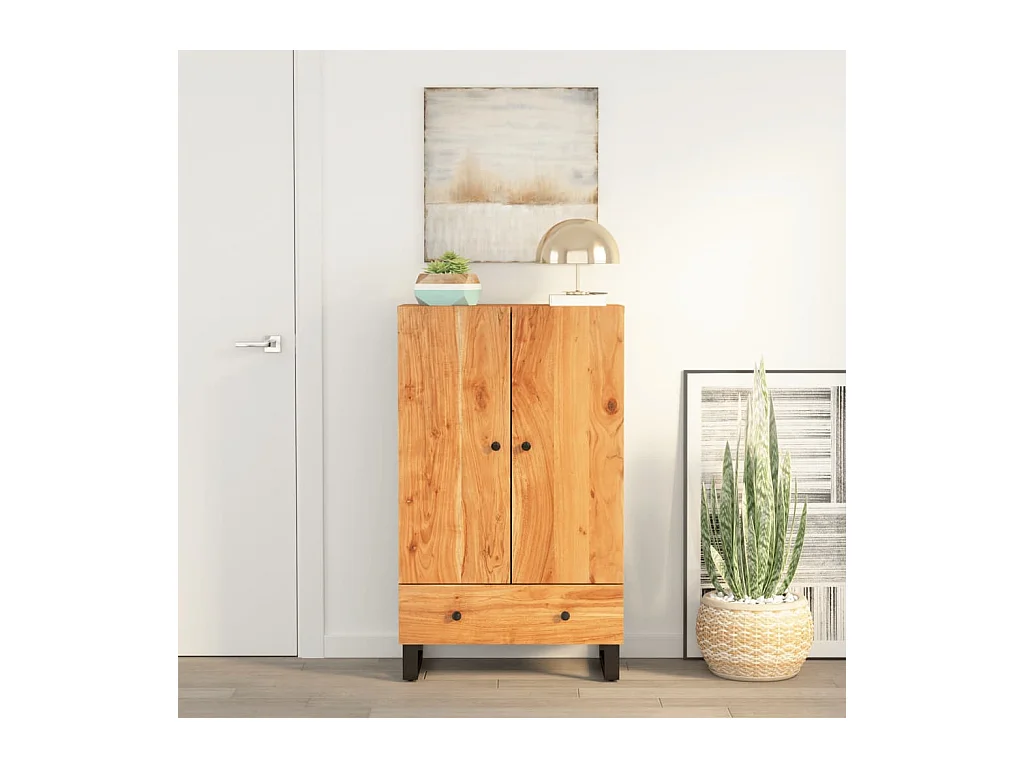 Buffet haut avec tiroir 60x33x100cm bois massif d'acacia et fer