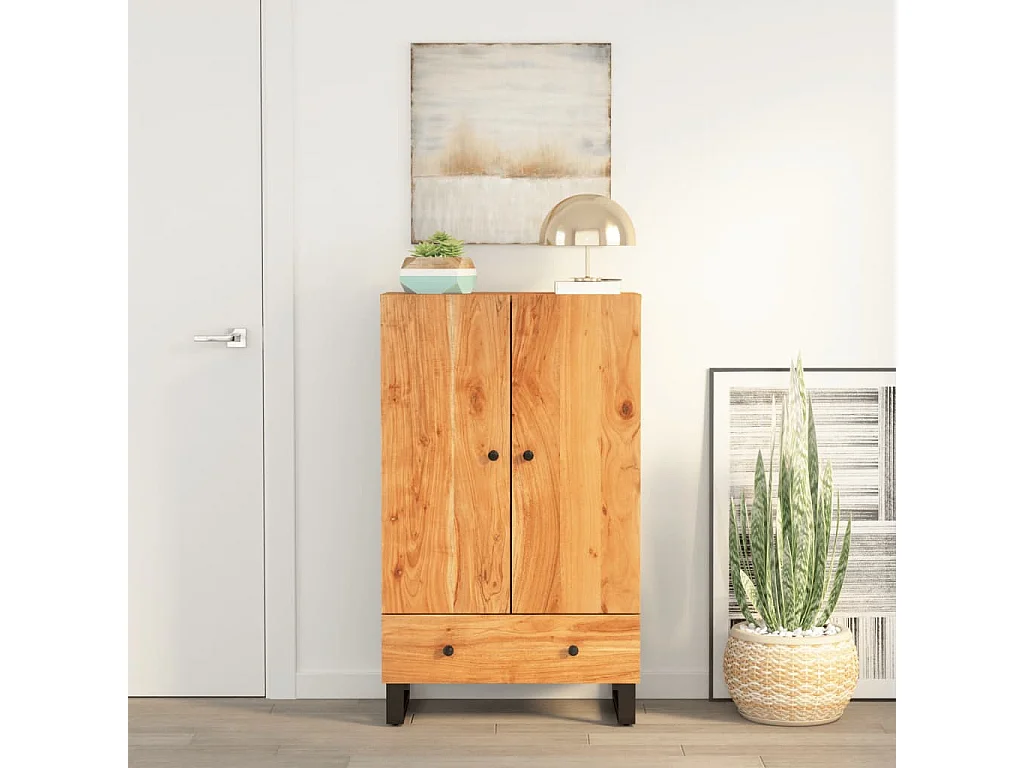 Aparador con cajón hierro y madera maciza acacia 60x33x100 cm