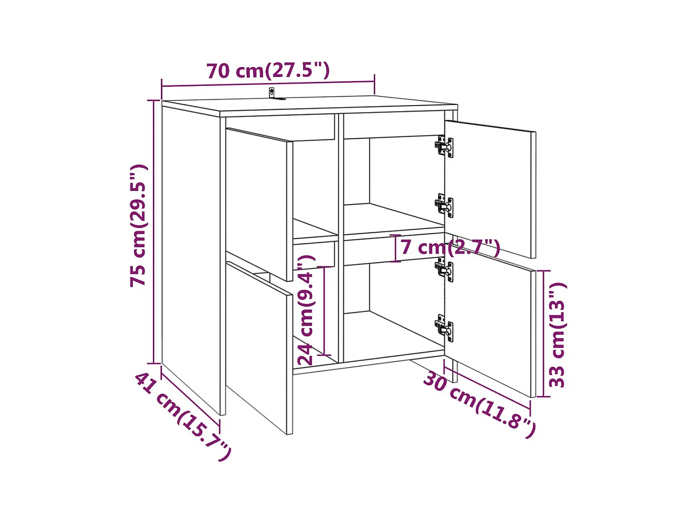 Sideboards 2 Stk. Weiß 70x41x75 cm Holzwerkstoff