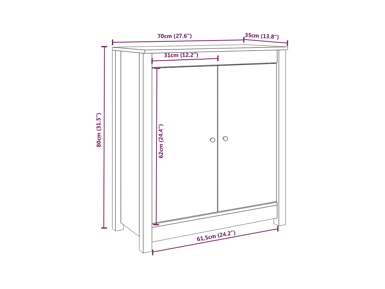 Buffets 2 pcs 70x35x80 cm bois massif de pin
