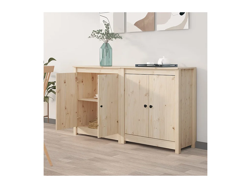 Aparador 2 uds de madera maciza de pino 70x35x80 cm