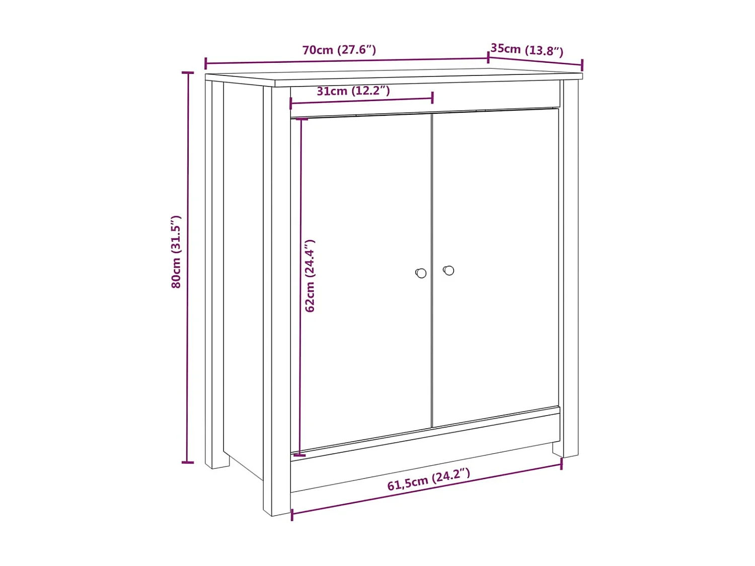 Sideboards 2 Stk. 70x35x80 cm Massivholz Kiefer