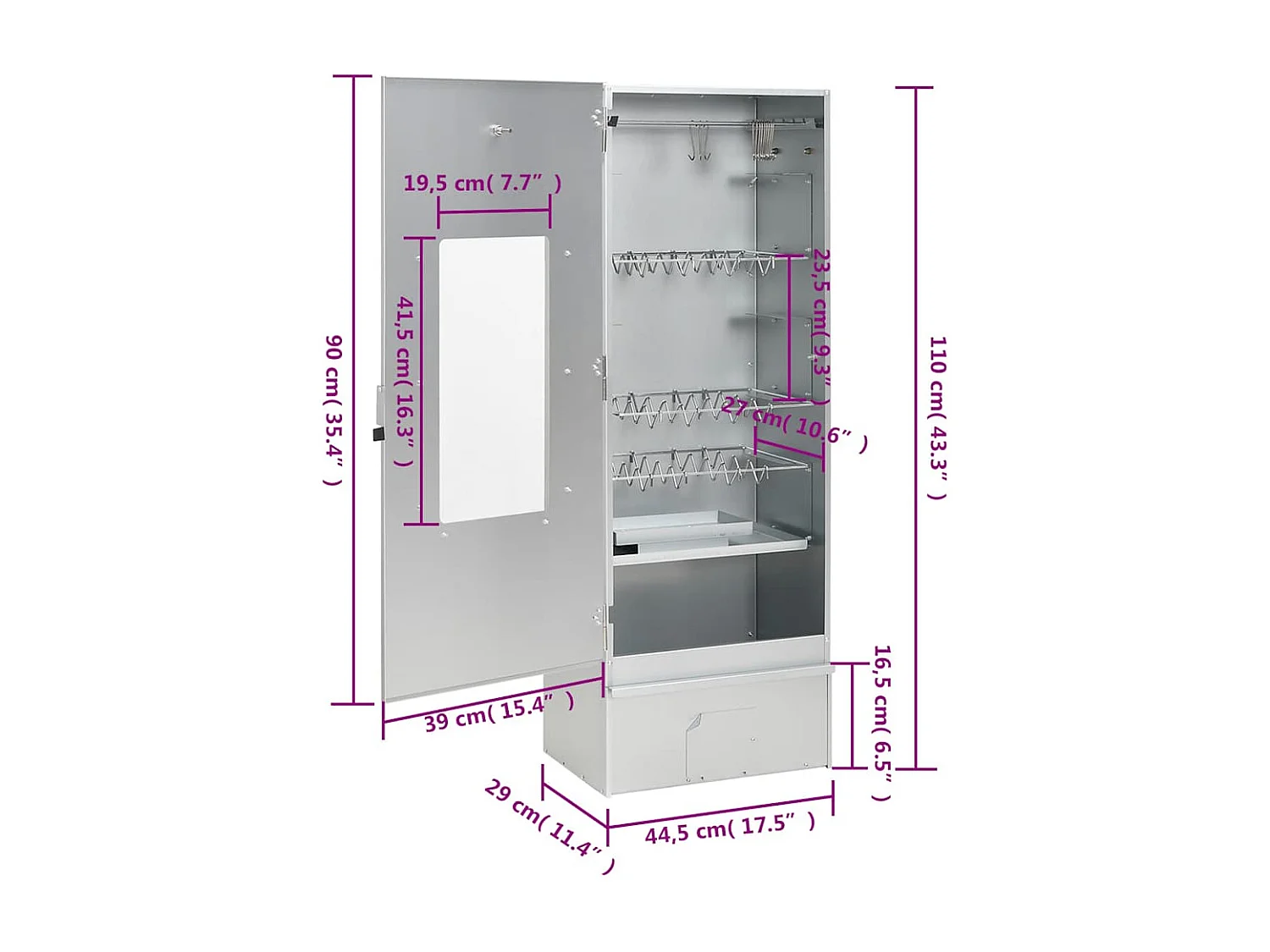 Forno Affumicatore Trucioli Legno 44,5x29x110cm in Acciaio Inox