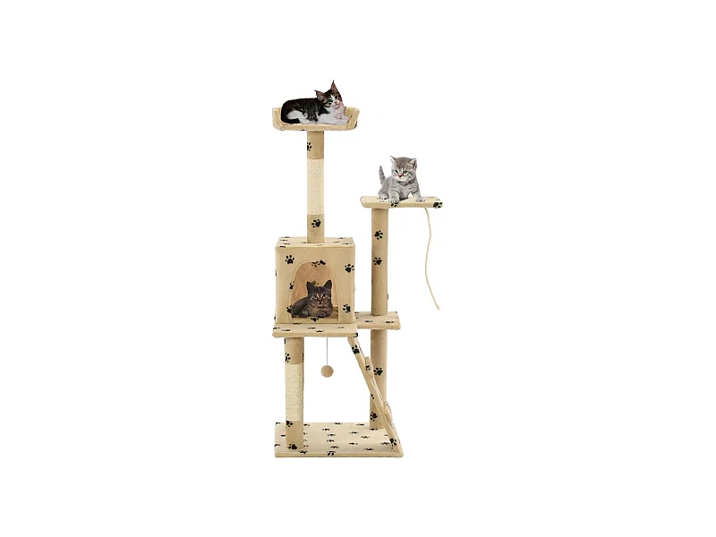 Arbre à chat avec griffoirs en sisal 120 cm Beige Motif pattes