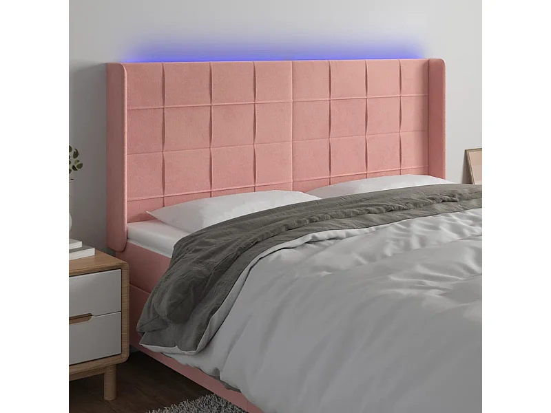 Hoofdbord LED 183x16x118/128 cm fluweel roze