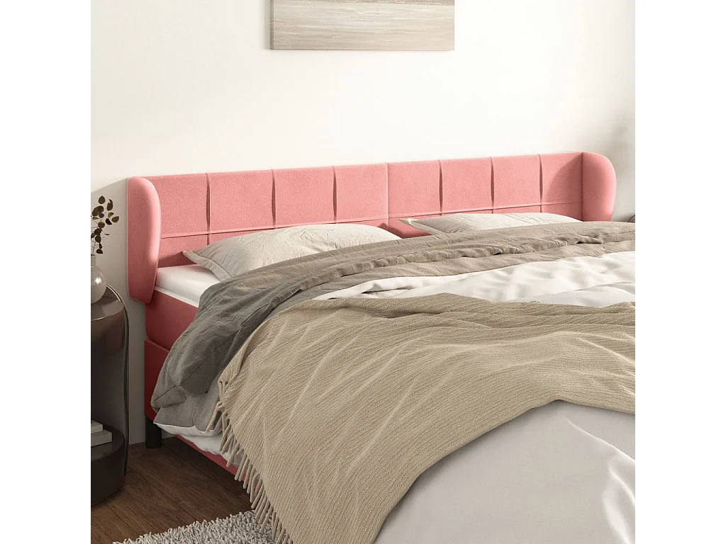Tête de lit avec oreilles Rose 203x23x78/88 cm Velours