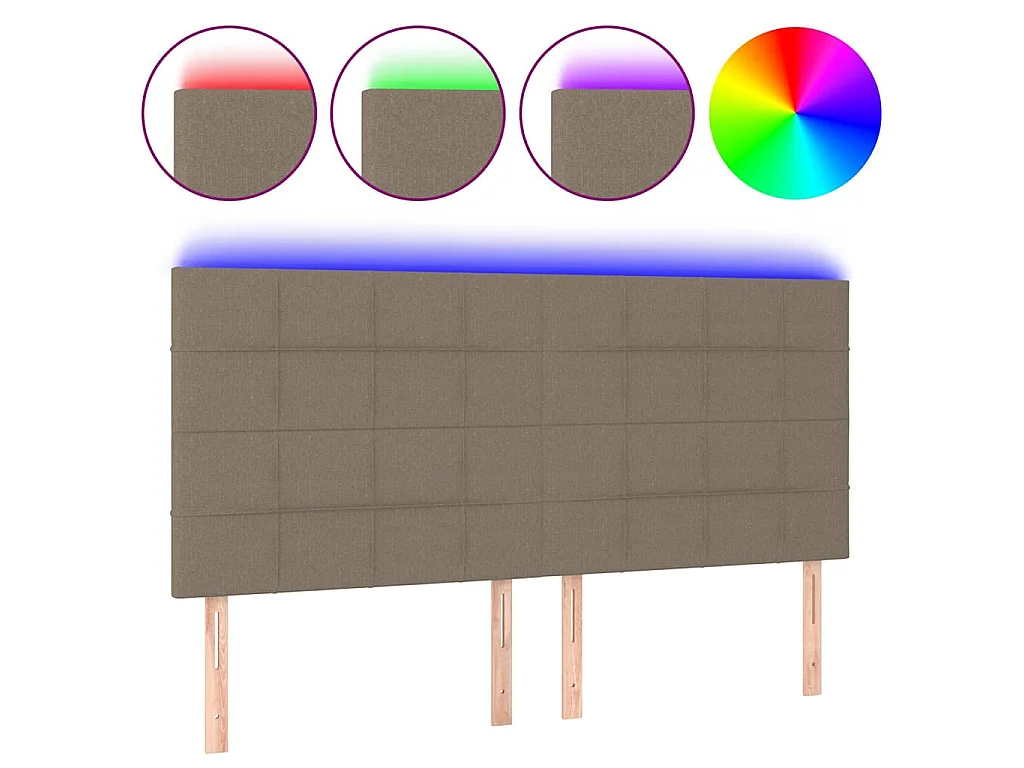 Testiera a LED tortora 200x5x118/128cm in Tessuto