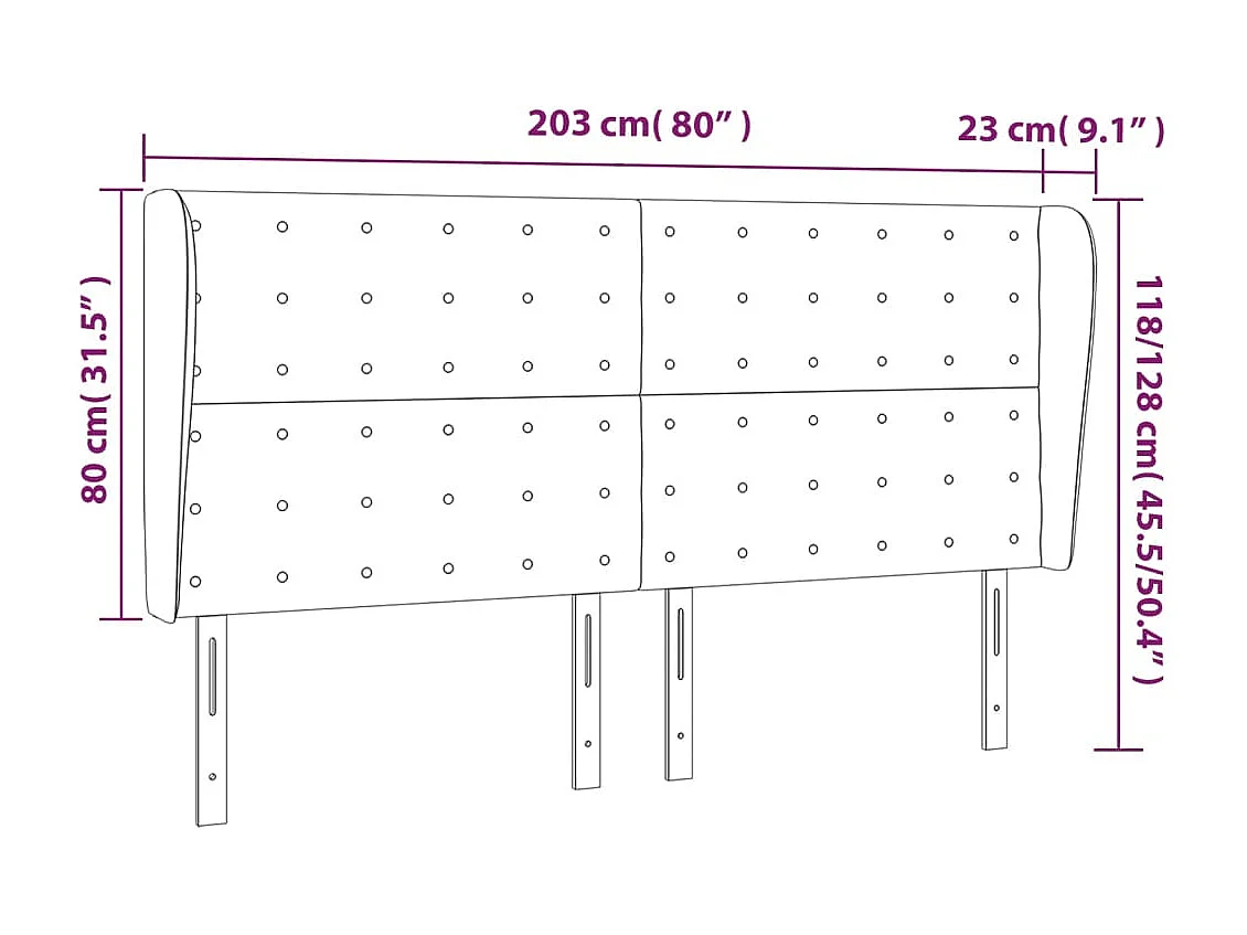 Testiera ad Orecchio Tortora 203x23x118/128 cm in Tessuto