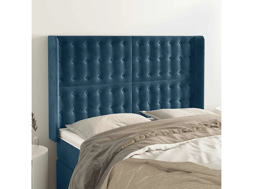 Kopfteil mit Ohren Dunkelblau 147x16x118/128 cm Samt