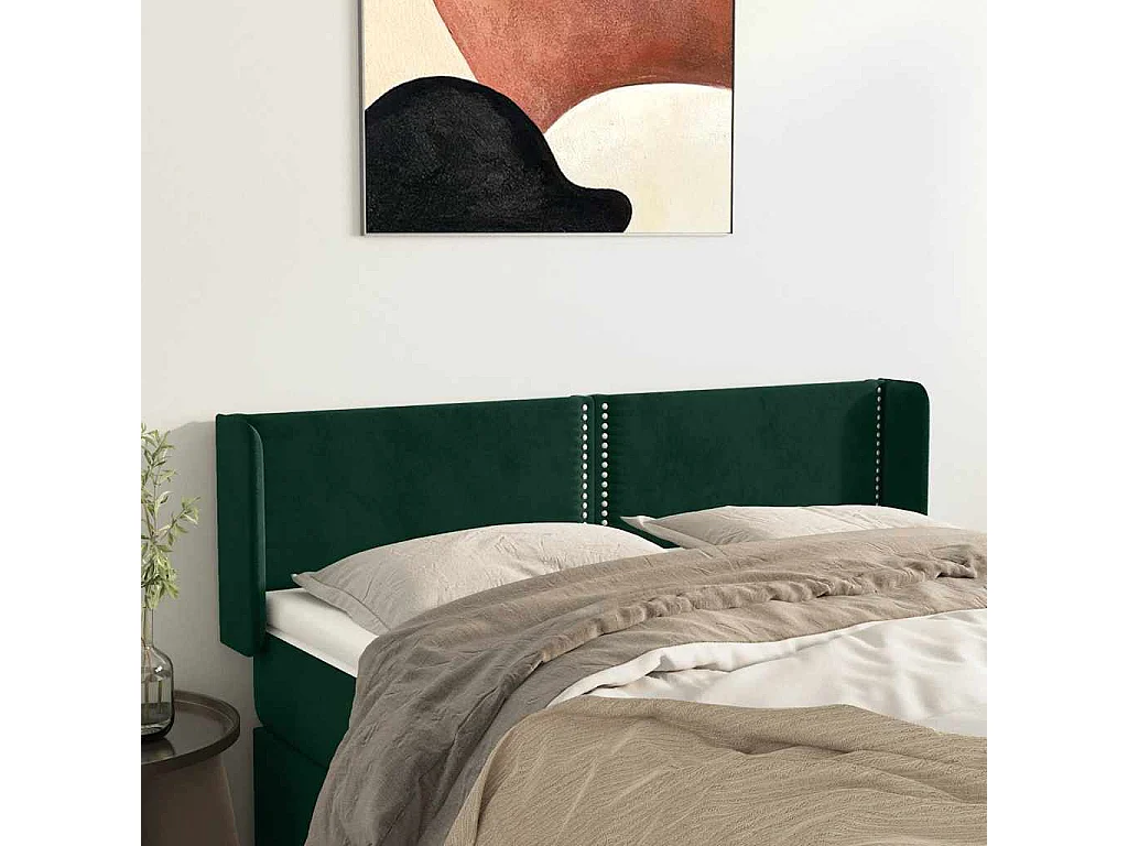 Tête de lit avec oreilles Vert foncé 147x16x78/88 cm Velours