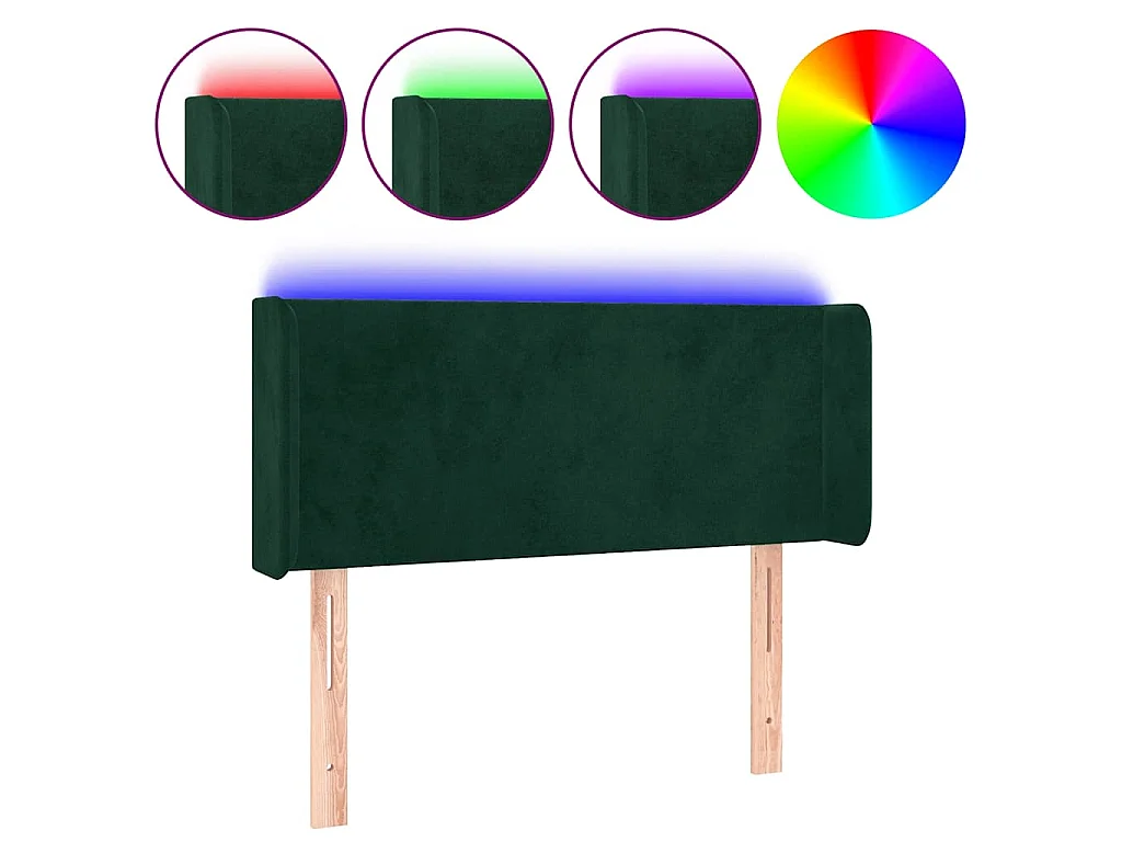 Cabeceira cama c/ luzes LED veludo 103x16x78/88 cm verde-escuro
