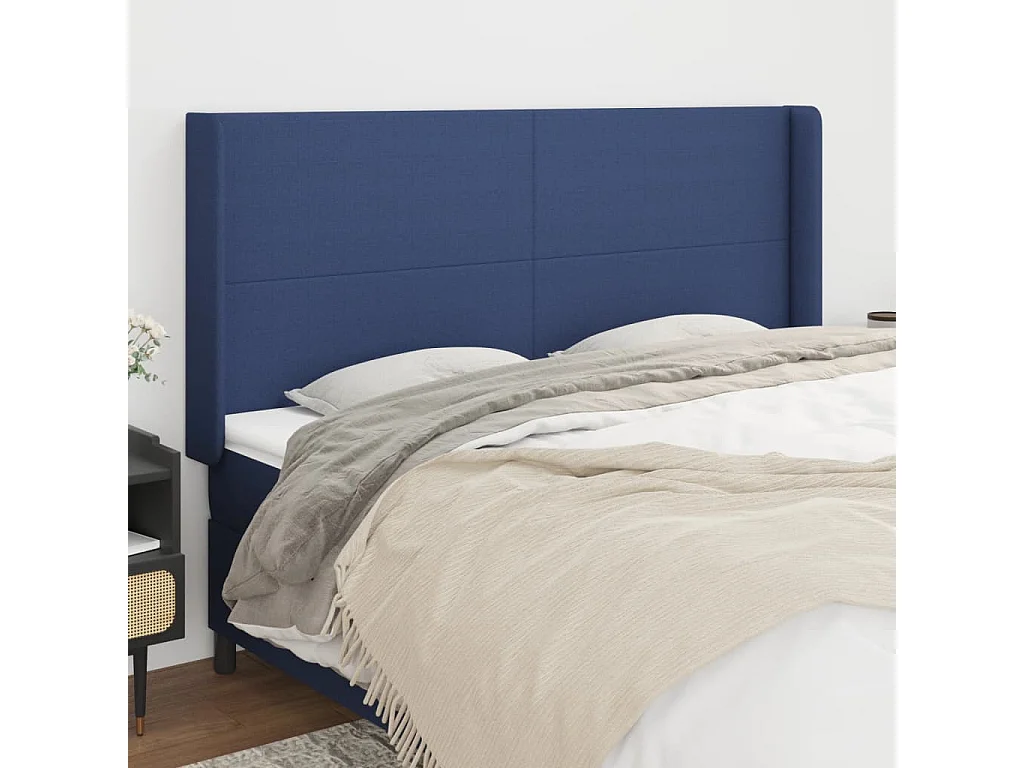 Tête de lit avec oreilles Bleu 203x16x118/128 cm Tissu