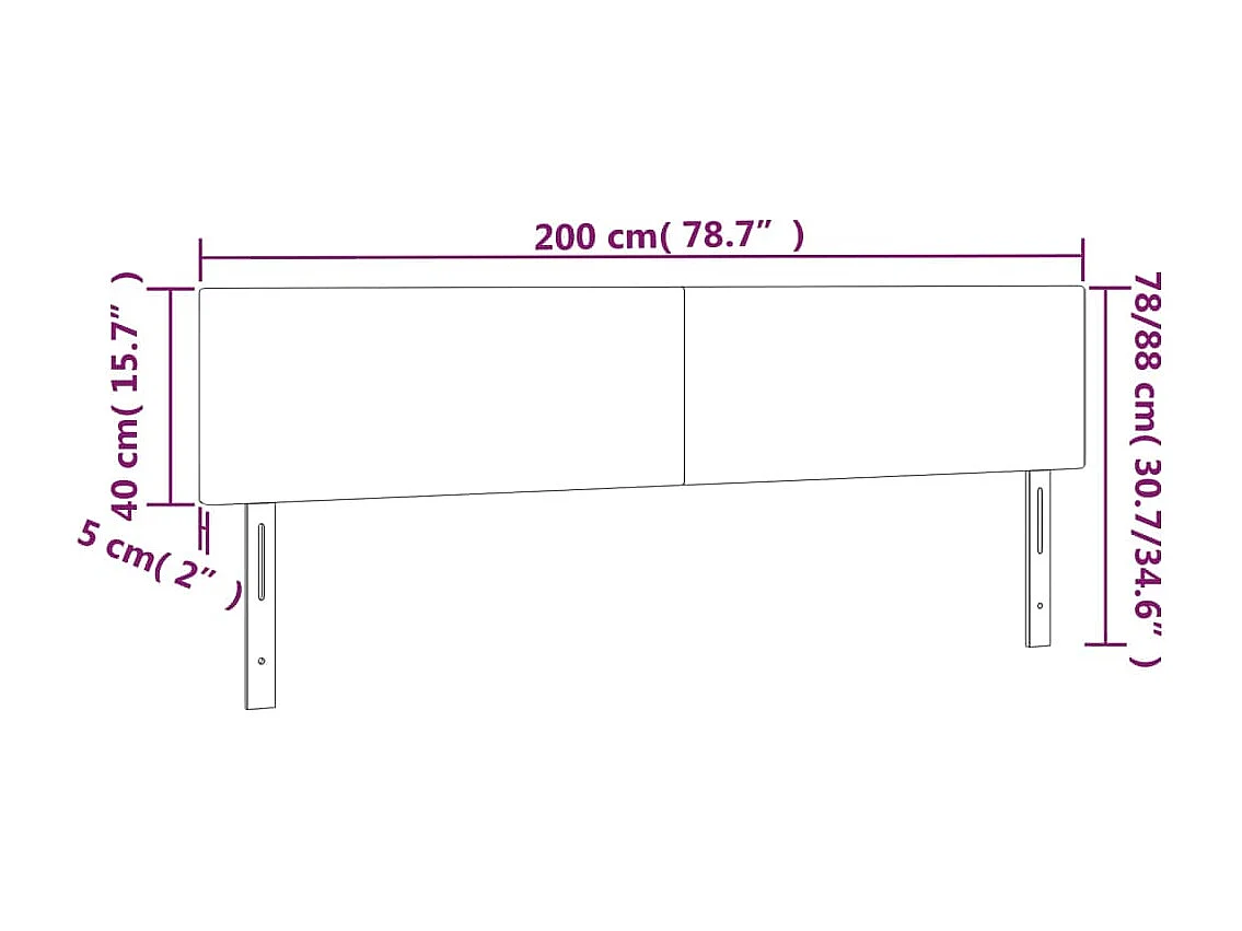 Testiera a LED Crema 200x5x78/88 cm in Tessuto