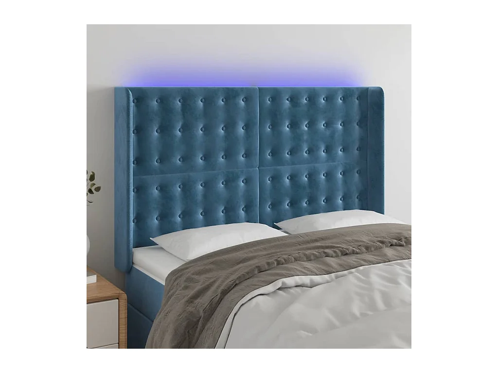 Hoofdbord LED 147x16x118/128 cm fluweel donkerblauw