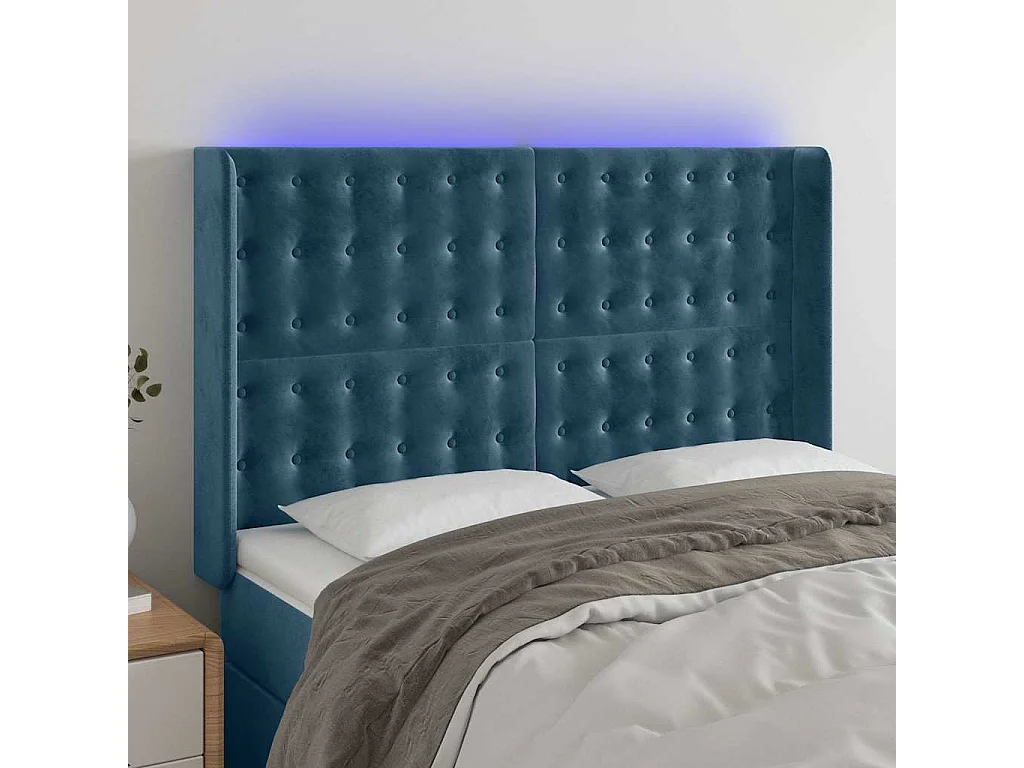 LED Kopfteil Dunkelblau 147x16x118/128 cm Samt