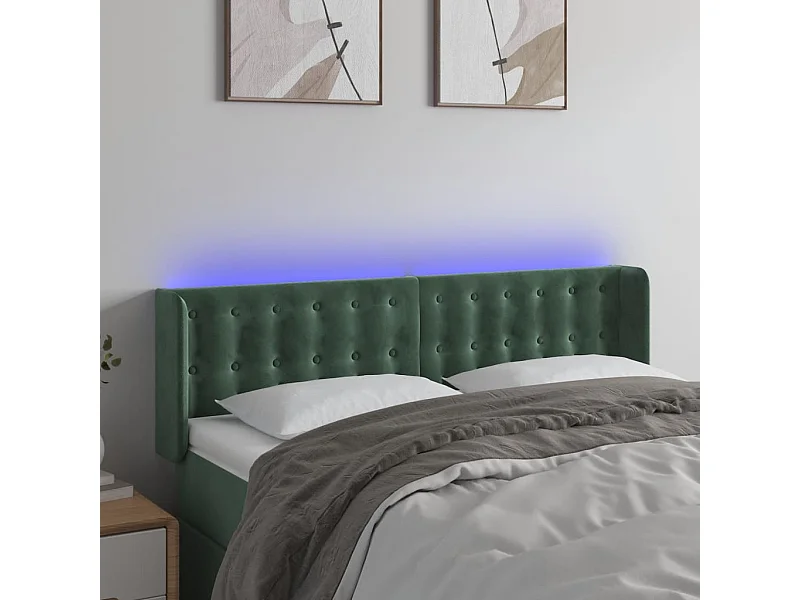 LED Kopfteil Dunkelgrün 147x16x78/88 cm Samt