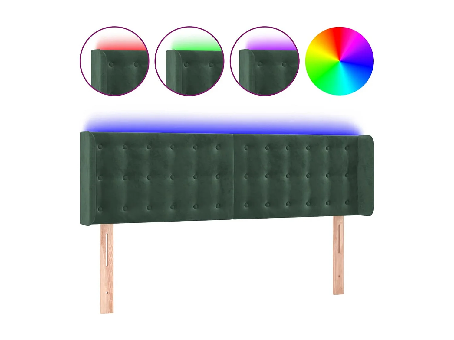 LED Kopfteil Dunkelgrün 147x16x78/88 cm Samt