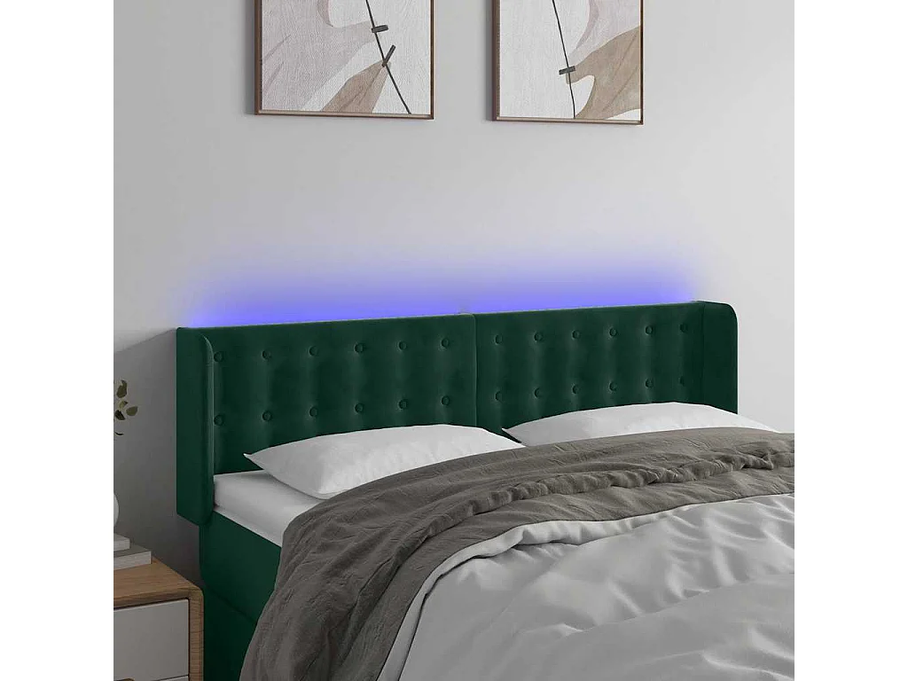 Cabecero con LED de terciopelo verde oscuro 147x16x78/88 cm