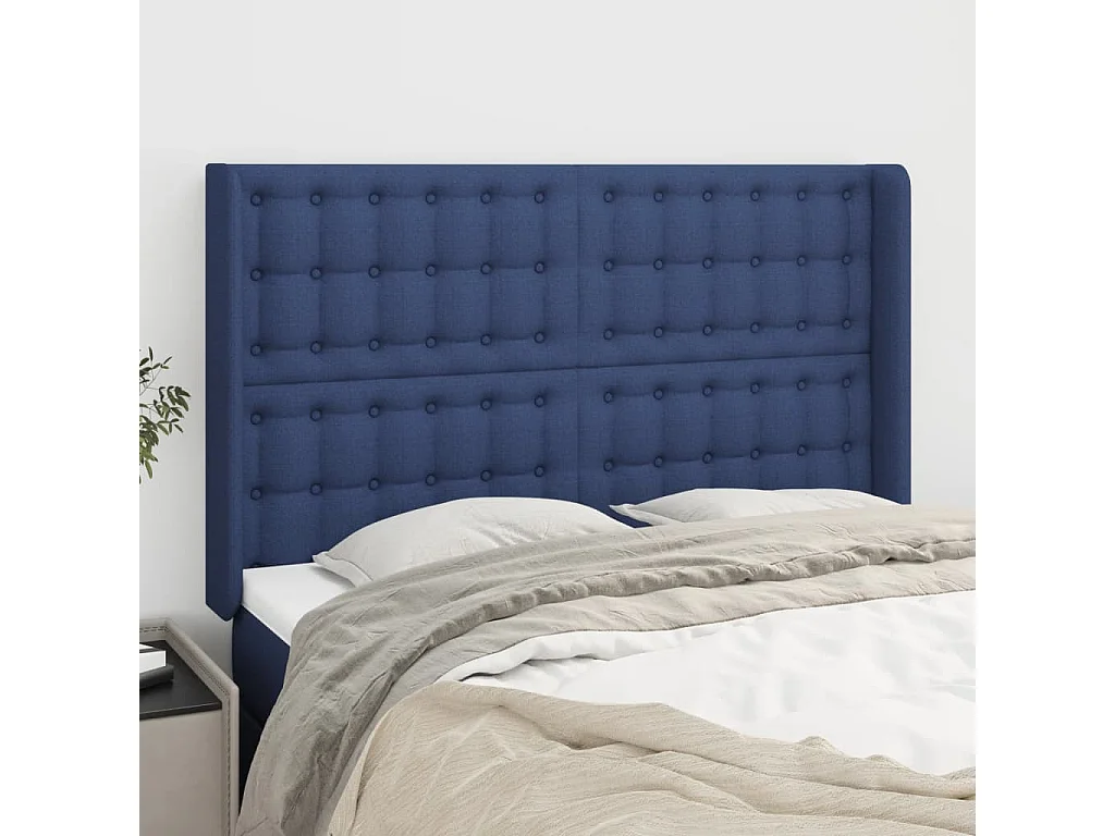 Cabeceira de cama c/ abas tecido 147x16x118/128 cm azul