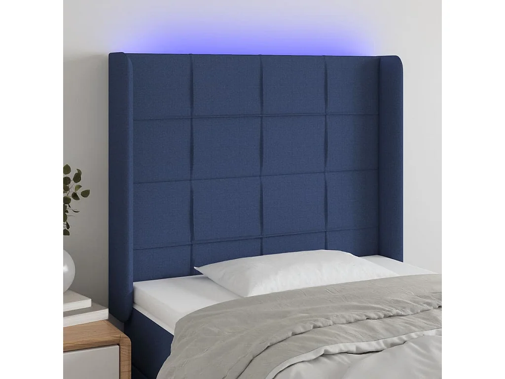 Tête de lit à LED Bleu 93x16x118/128 cm Tissu